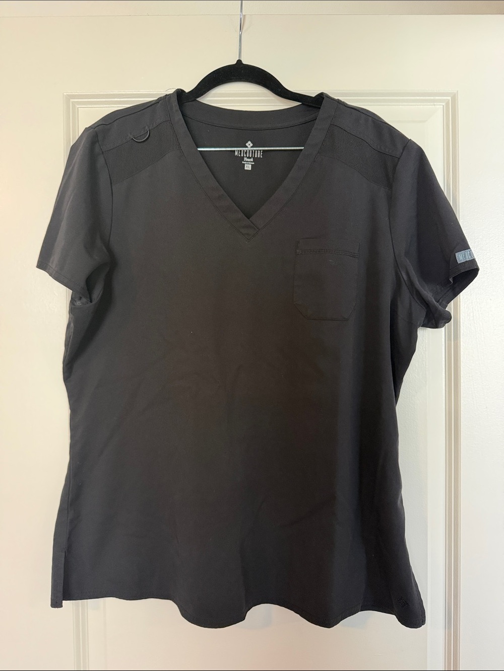 Med Couture Women’s Black V-Neck Scrub Top with Chest Pocket